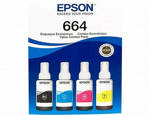 PACK BOTELLAS TINTAS EPSON® T664, 4 COLORES NEGRO, CIAN, MAGENTA, AMARILLO PARA L575, L220, L121