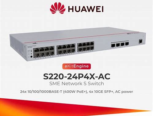 S220-24P4X - 24*10/100/1000BASE-T PORTS(400W POE+), 4*10GE SFP+ PORTS, BUILT-IN AC POWER